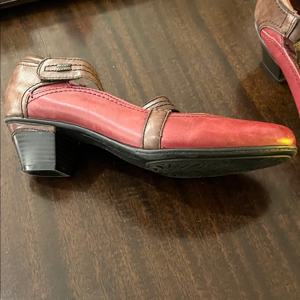Earth Red Mary Jane Flats with Brown Strap Accents - Picture 2 of 5